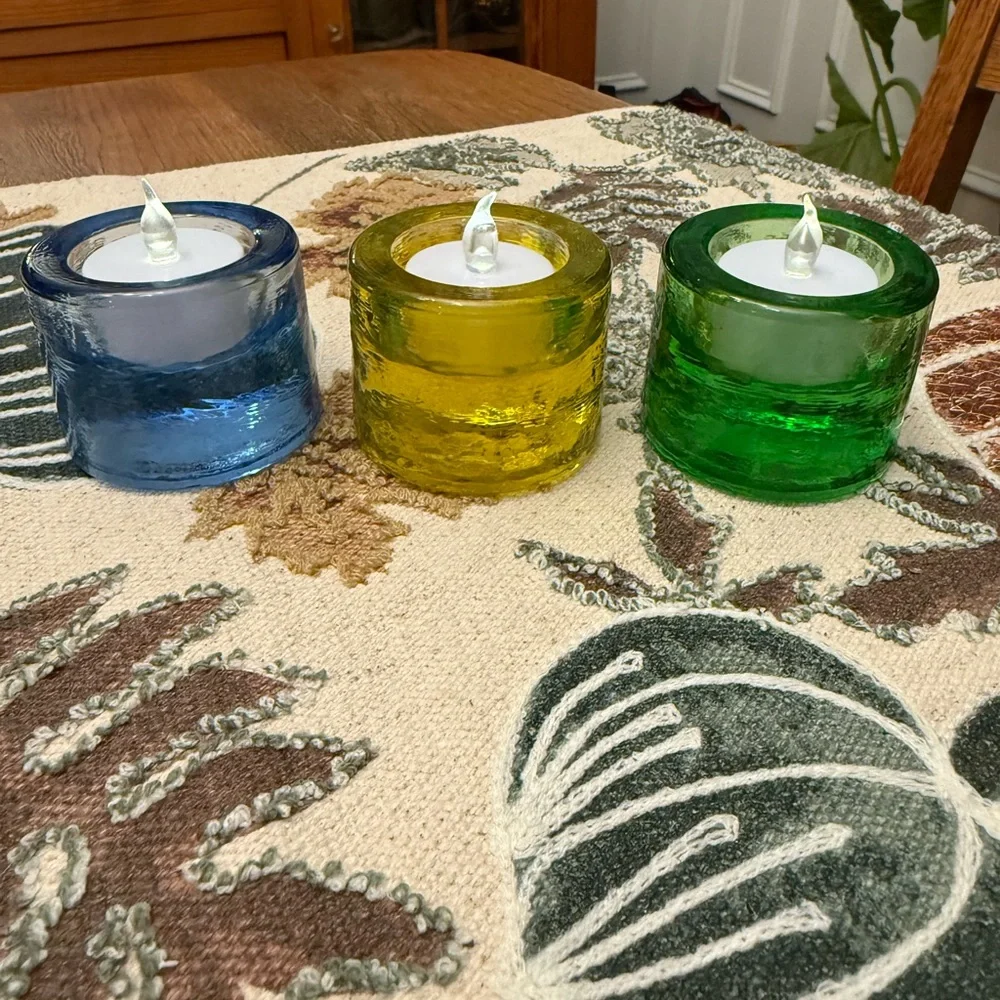 Colorful Crate & Barrel Glass Tealight Holders Set